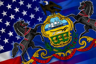 Waving USA and Pennsylvania State Flag clipart