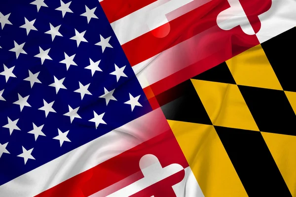 Mává Usa a vlajky státu Maryland — Stock fotografie