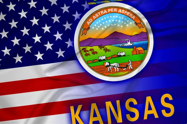 Waving USA and Kansas State Flag — Stock Photo, Image