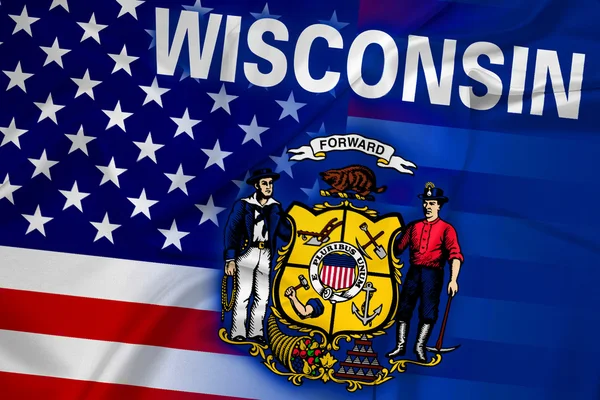 VS en Wisconsin vlag zwaaien — Stockfoto