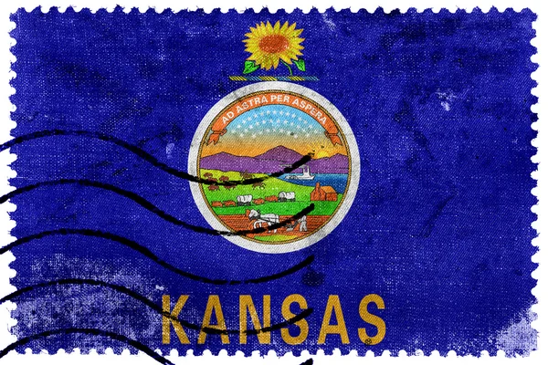 Bandeira do Estado do Kansas - antigo selo postal — Fotografia de Stock