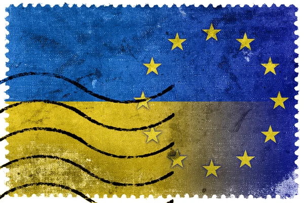 Ukraina och Eu-flaggan - gamla frimärke — Stockfoto