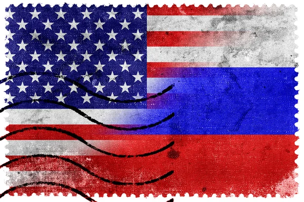 Bandera de Estados Unidos y Rusia - sello postal antiguo — Foto de Stock