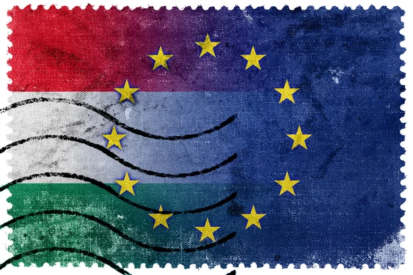 Hungary and European Union Flag - old postage stamp — Stock Photo, Image