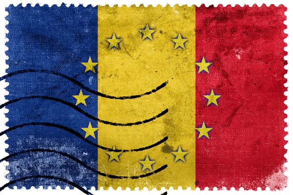 Флаг Румынии и Европейского Союза - старая почтовая марка — стоковое фото