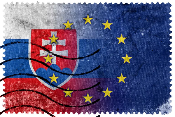 Slovakia and European Union Flag - old postage stamp — Stock Photo, Image