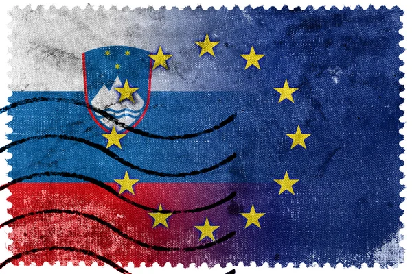 Eslovenia y la bandera de la Unión Europea - antiguo sello postal — Foto de Stock