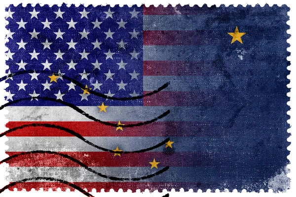 USA i Flaga stanu Alaska - stary znaczek — Zdjęcie stockowe