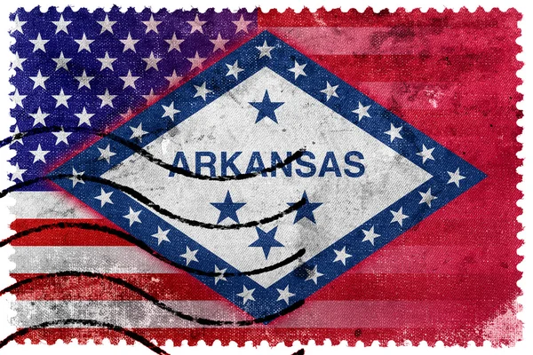 USA i Flaga stanu Arkansas - stary znaczek — Zdjęcie stockowe
