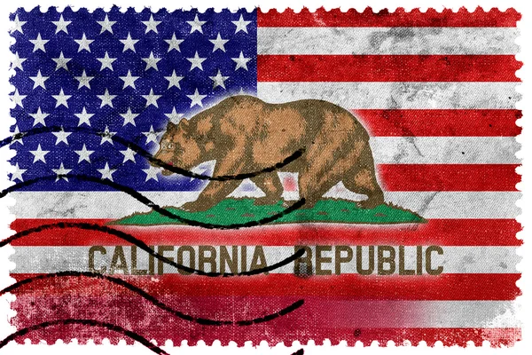 USA och California State flagga - gamla frimärke — Stockfoto