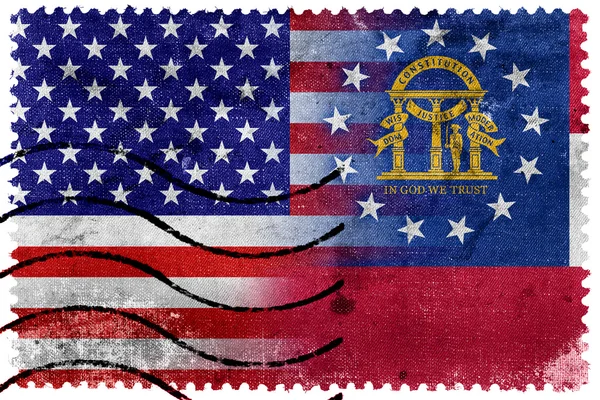 USA and Georgia State Flag - old postage stamp — Stock Photo, Image