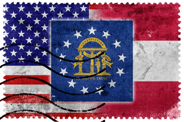 USA-ban és a Georgia állami zászló - régi postai bélyeg — Stock Fotó
