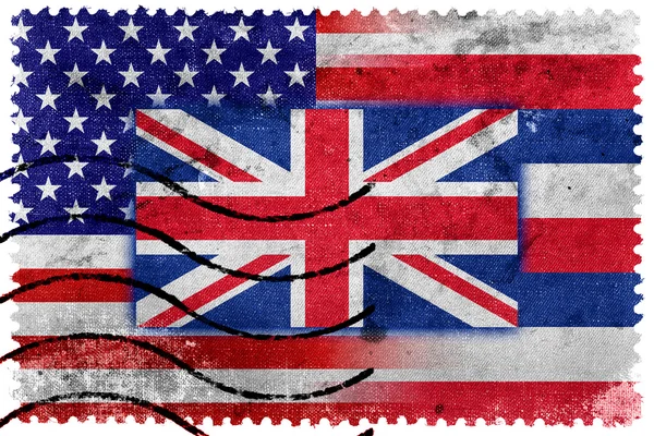USA and Hawaii State Flag - old postage stamp — Stock Photo, Image