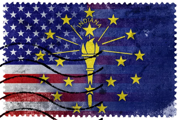 Usa und indiana state flag - alte Briefmarke — Stockfoto