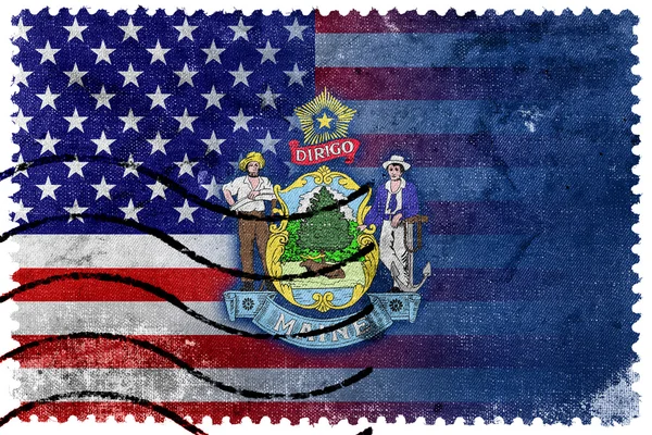 Stati Uniti e Maine State Flag - vecchio francobollo — Foto Stock