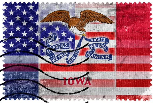 VS en Iowa vlag - oude postzegel — Stockfoto