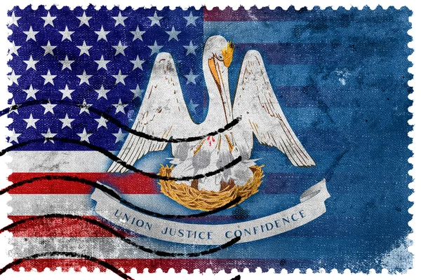 USA und Louisiana Staatsflagge - alte Briefmarke — Stockfoto