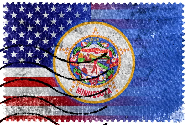 Флаг США и Миннесоты - старая почтовая марка — стоковое фото