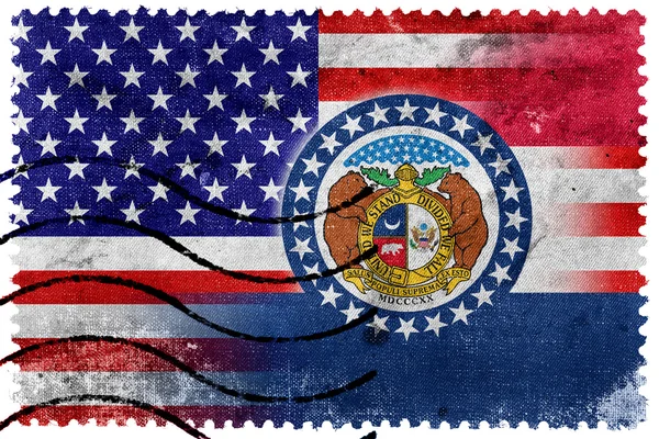 Drapeau des États-Unis et du Missouri - vieux timbre-poste — Photo