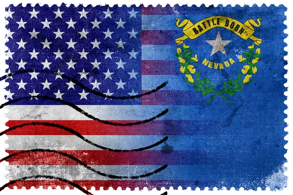 Bandera del Estado de Estados Unidos y Nevada - sello postal antiguo —  Fotos de Stock