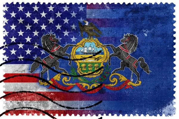 USA and Pennsylvania State Flag - old postage stamp — Stock Photo, Image