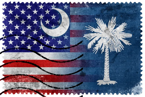 USA und South Carolina Staatsflagge - alte Briefmarke — Stockfoto