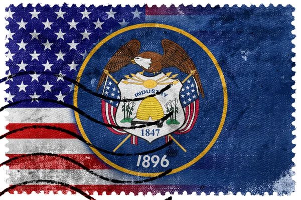 ABD ve Utah eyalet bayrağı - eski posta pulu — Stok fotoğraf
