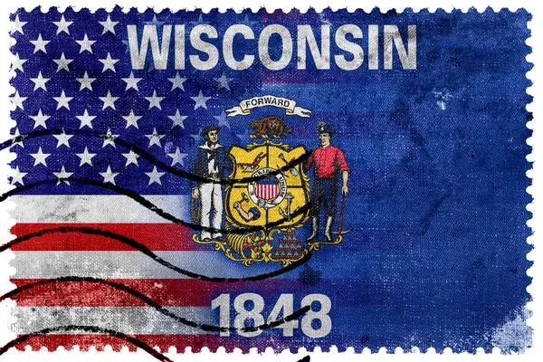 USA and Wisconsin State Flag - old postage stamp — Stock Photo, Image