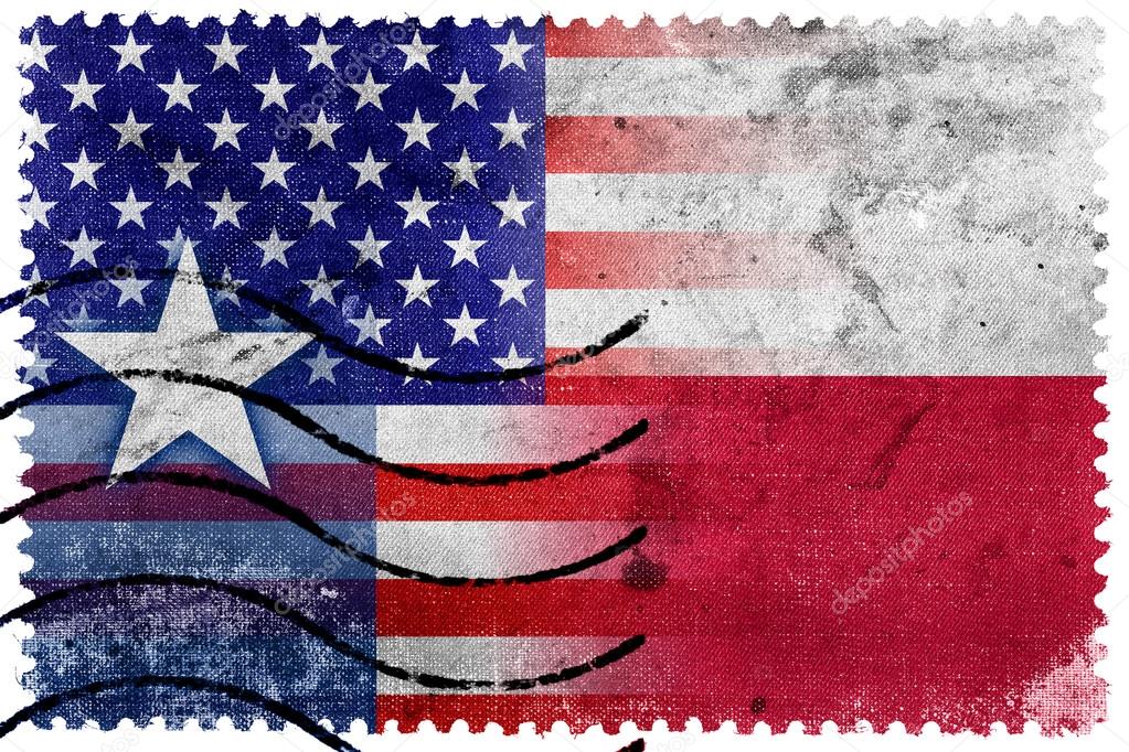 USA and Texas State Flag - old postage stamp