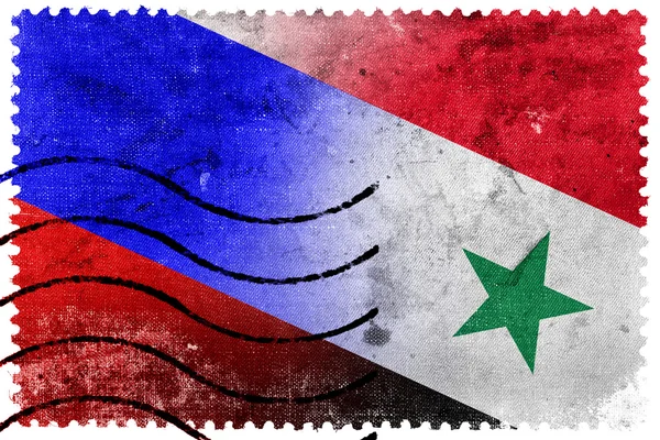 Rusland en Syrië Flag - oude postzegel — Stockfoto