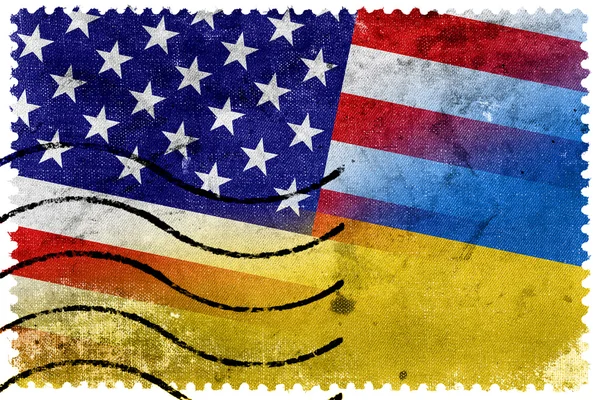 Ukraine et États-Unis Drapeau - timbre-poste ancien — Photo