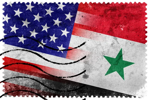 Usa und syria flag - alte Briefmarke — Stockfoto