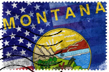 USA and Montana State Flag - old postage stamp clipart