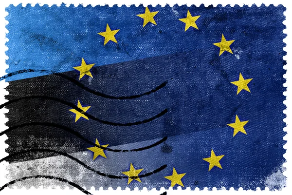Estland en de vlag van de Europese Unie - oude postzegel — Stockfoto