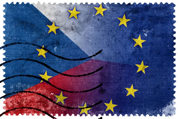 Republika Czeska i flaga Unii Europejskiej - stary znaczek — Zdjęcie stockowe