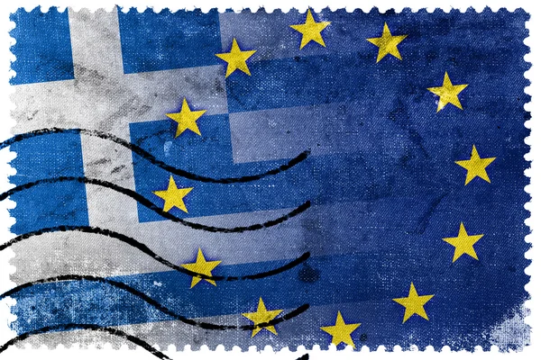 Grecia y la bandera de la Unión Europea - antiguo sello postal — Foto de Stock