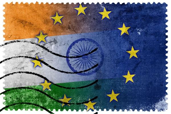 India en de vlag van de Europese Unie - oude postzegel — Stockfoto