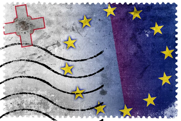 Malta en de vlag van de Europese Unie - oude postzegel — Stockfoto