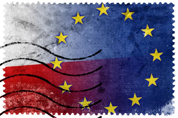 Polen und die Flagge der Europäischen Union - alte Briefmarke — Stockfoto