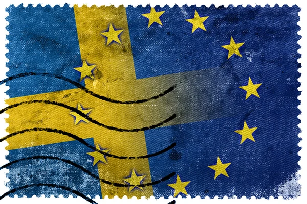 İsveç ve Avrupa Birliği bayrağı - eski posta pulu — Stok fotoğraf