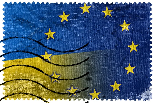 Ukraina och EU: S flagga - gamla frimärke — Stockfoto