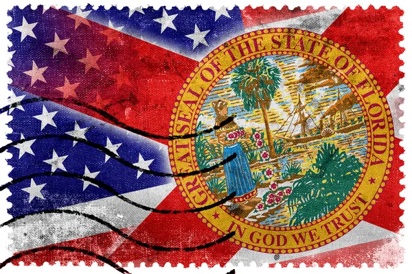 USA und Florida Staatsflagge - alte Briefmarke — Stockfoto