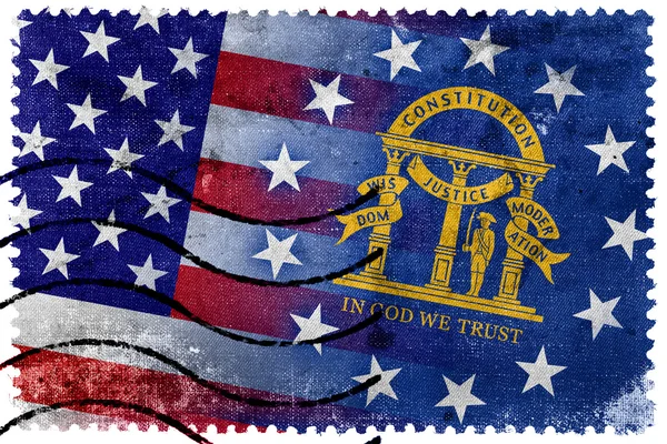 Bandera del Estado de Estados Unidos y Georgia - sello postal antiguo —  Fotos de Stock