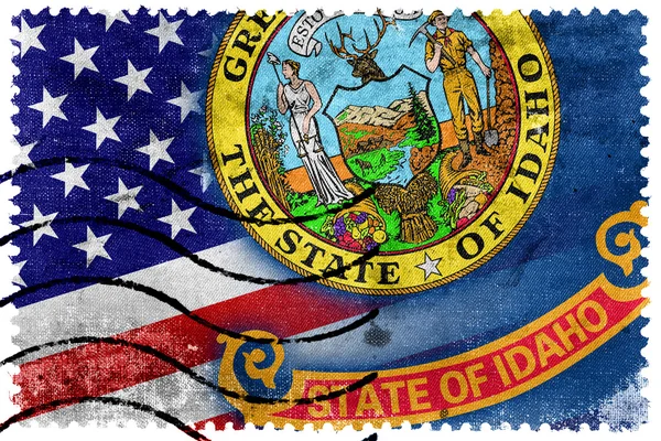 EUA e Idaho Bandeira do Estado - antigo selo postal — Fotografia de Stock