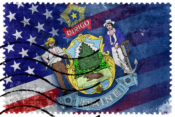 Stati Uniti e Maine State Flag - vecchio francobollo — Foto Stock