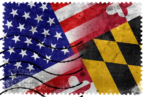 USA and Maryland State Flag - old postage stamp — Stock Photo, Image