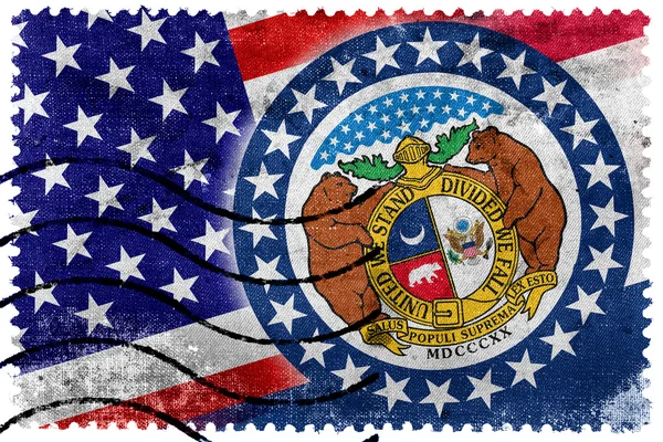 USA und Missouri Staatsflagge - alte Briefmarke — Stockfoto