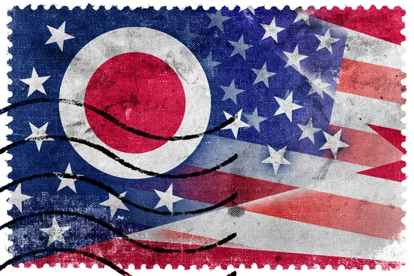 Drapeau d'État des États-Unis et de l'Ohio - timbre-poste ancien — Photo