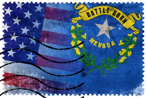 Usa und nevada state flag - alte Briefmarke — Stockfoto