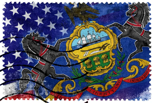 USA and Pennsylvania State Flag - old postage stamp — Stock Photo, Image